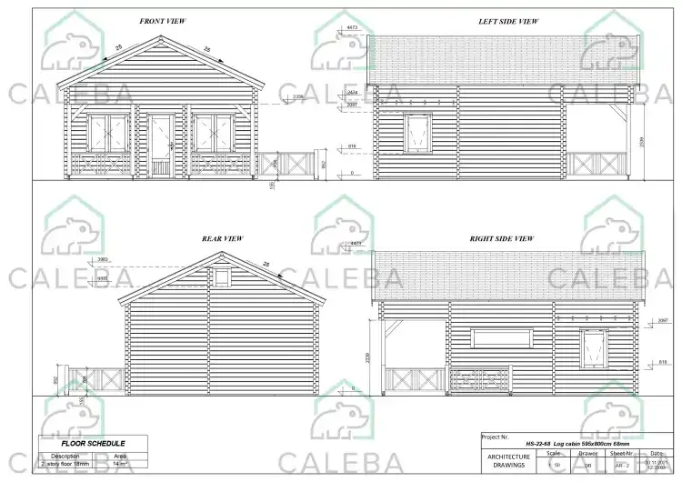 Casa in legno SAMANTHA 65 m², lati A/B/C/D