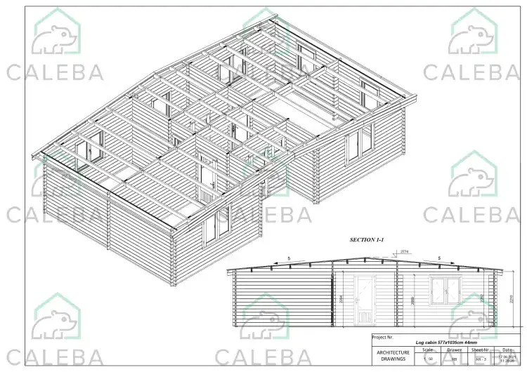 Casa in legno ELETTRA 65 m², pianta copertura