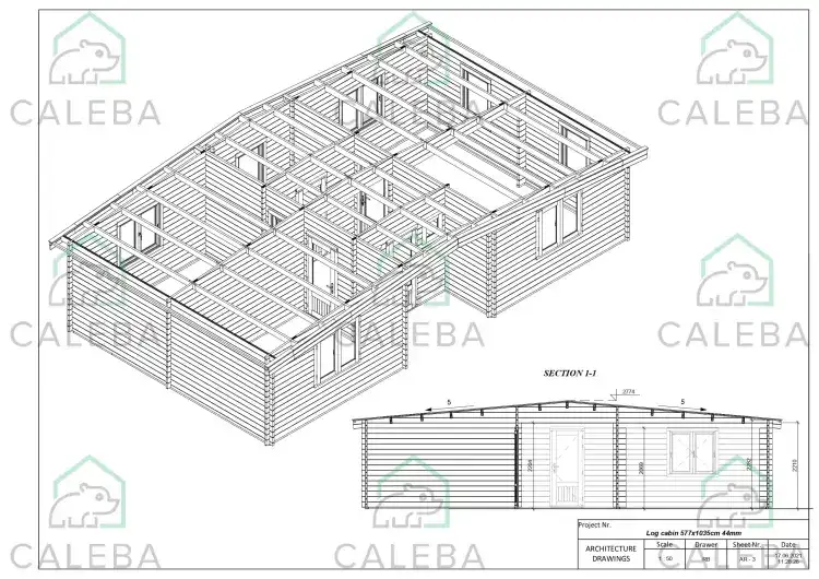 Casa in legno ELETTRA 65 m², pianta copertura