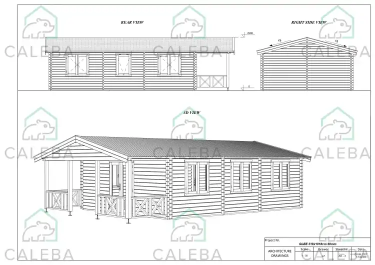 Casa di legno LAVINIA 50 m², lati A/B/C/D