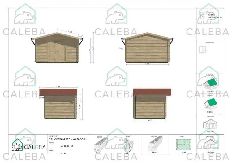 Casa in legno da giardino in pronta consegna 12 m², lati A/B/C/D