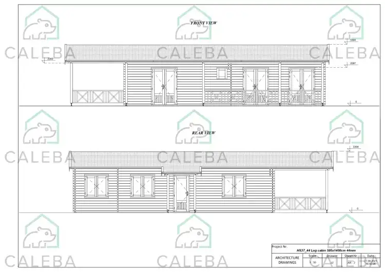 Casa in legno AMANDA 80 m², fronte e retro
