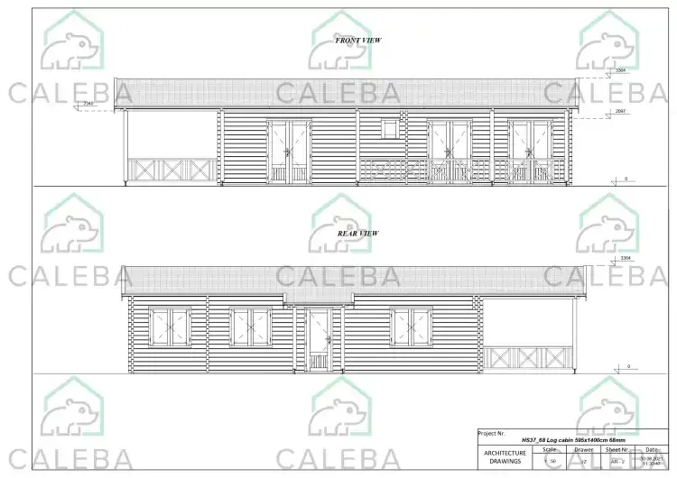 Casa di legno AMANDA 80 m², fronte e retro