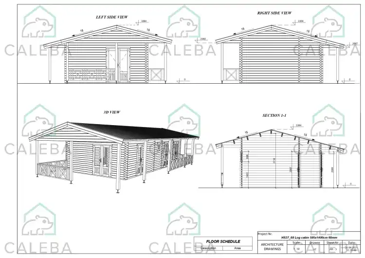 Casa di legno AMANDA 80 m², lati A/B/C/D