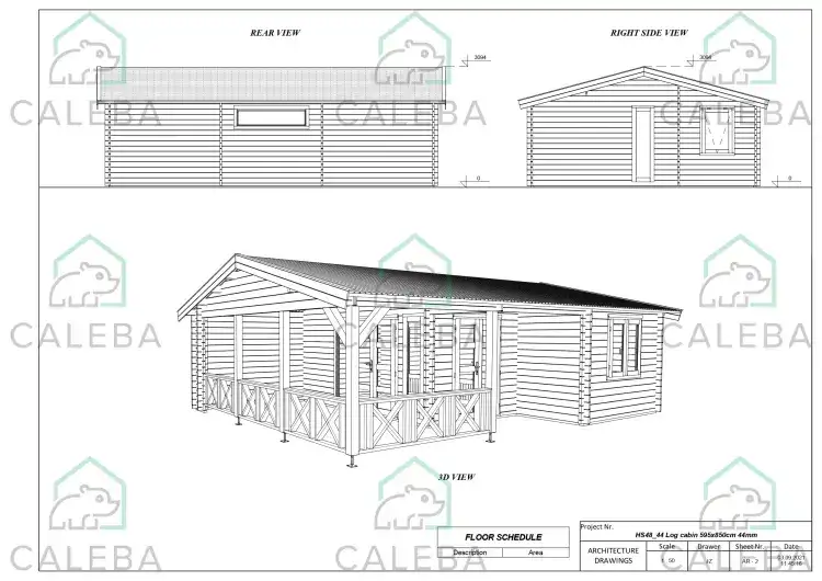 Casa in legno WANDA 50 m², lati A/B/C/D