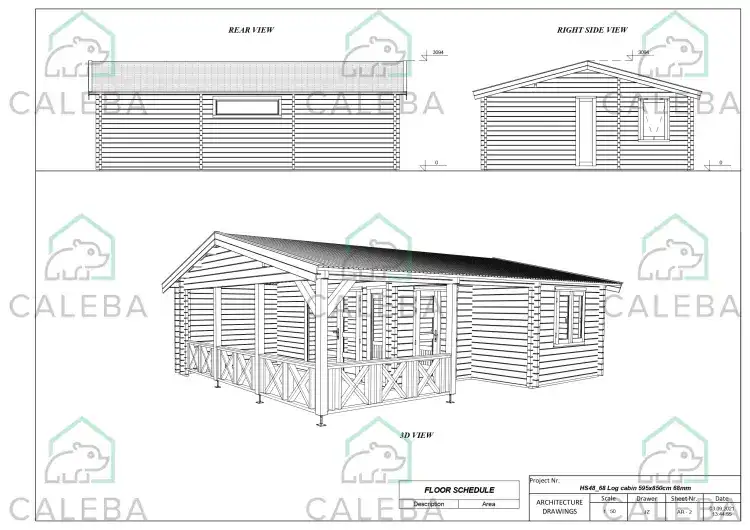 Casa di legno WANDA 50 m², lati A/B/C/D