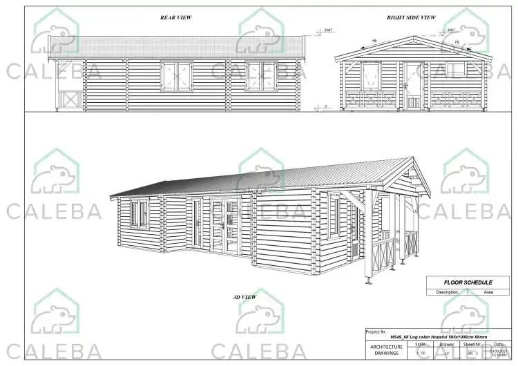 Casa in legno CHANTAL 60 m², lati A/B/C/D