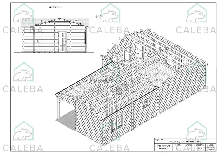 Casa di legno VENERE 60 m², pianta copertura