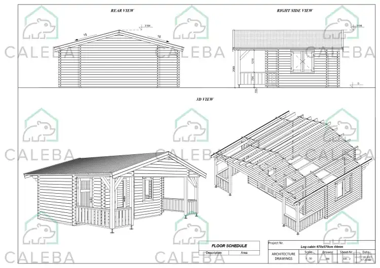 Casa di legno ALESSIA 40 m², lati A/B/C/D