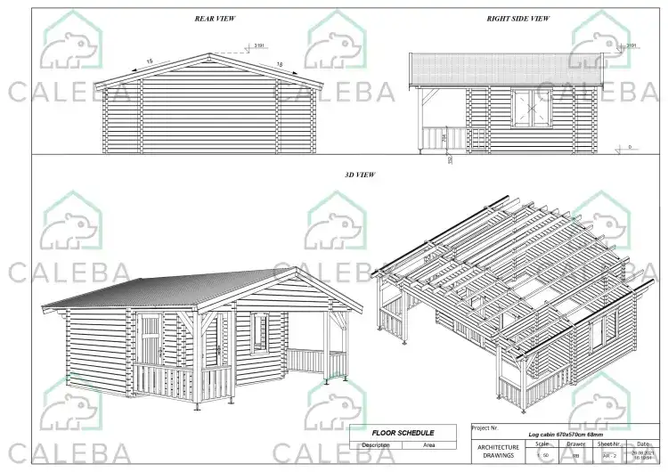 Casa in legno ALESSIA 40 m², lati A/B/C/D