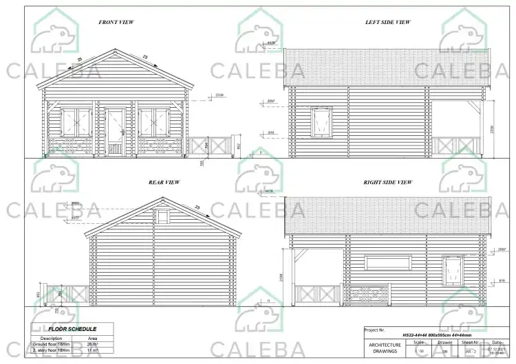 Casa coibentata di legno VANESSA 50 m², lati A/B/C/D