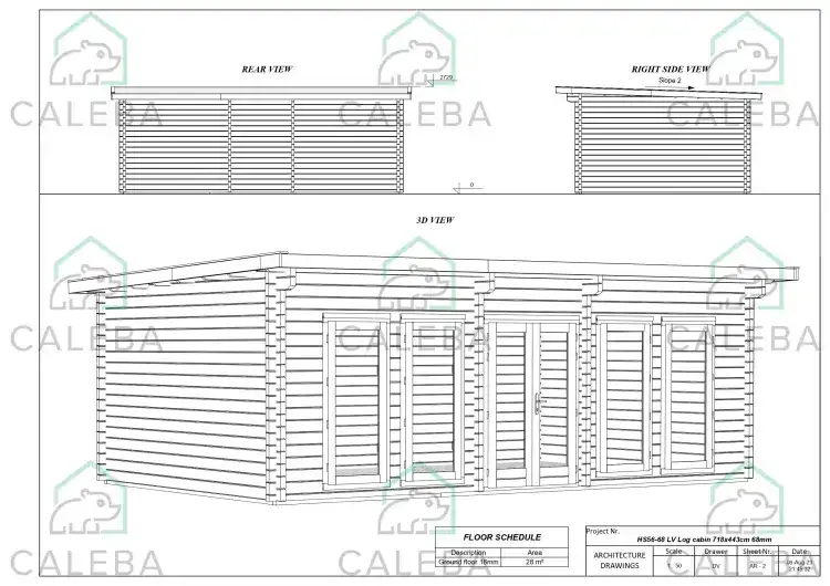Casa in legno da giardino HOPE 30 m², lati A/B/C/D