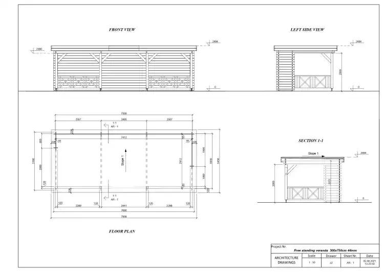 Tettoia per esterno in legno 20 m², planimetria