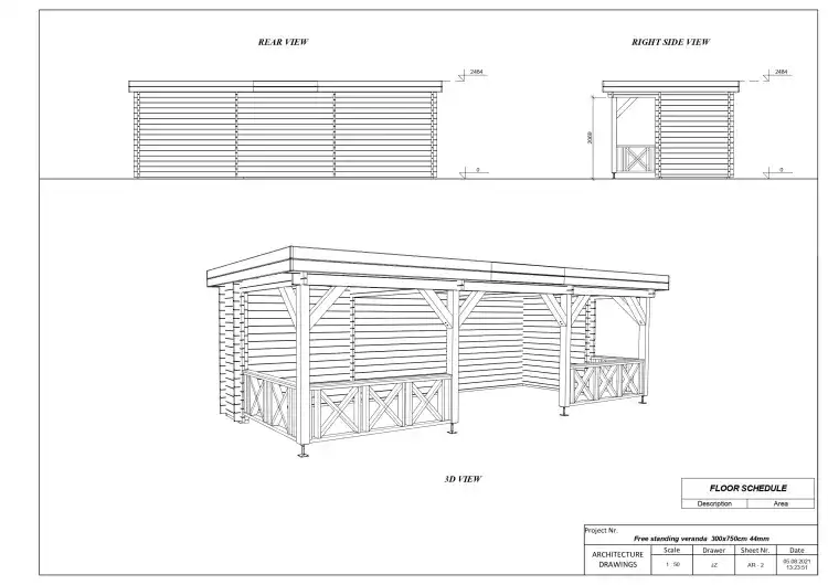Tettoia per esterno in legno 20 m², lati A/B/C/D