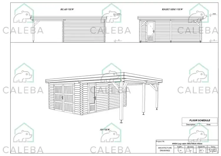 Garage di legno con tettoia 40 m², lati A/B/C/D