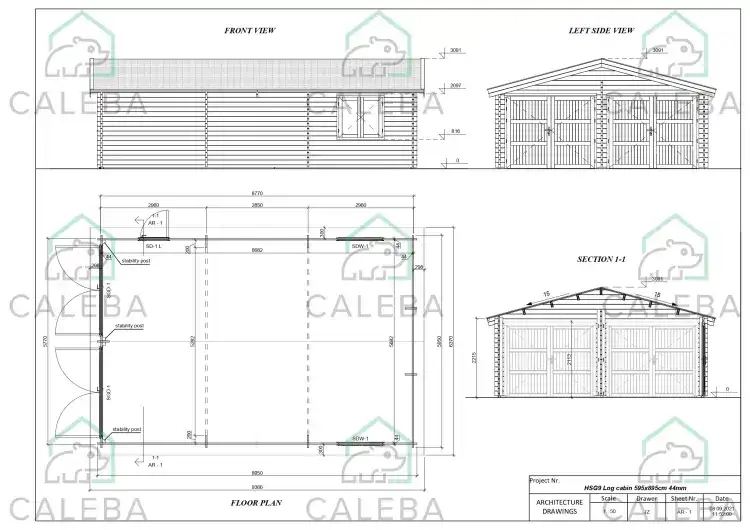 Garage doppio in legno 50 m², planimetria