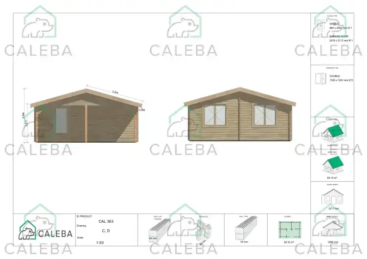 Tettoia doppia in legno con garage singolo 55 m², lati C/D