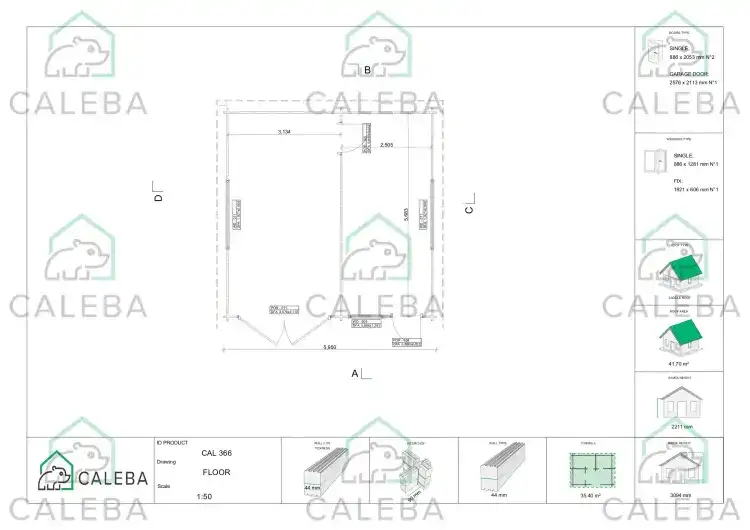 Garage di legno con ripostiglio 35 m², planimetria