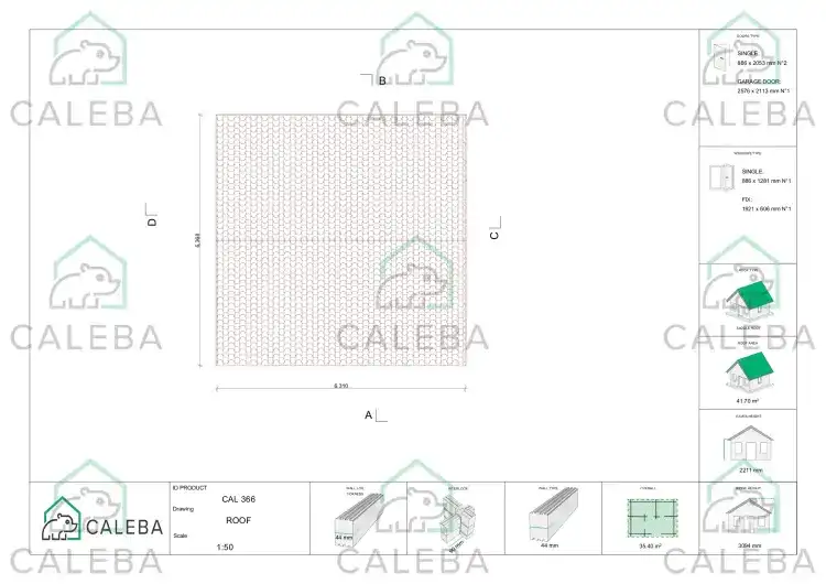 Garage di legno con ripostiglio 35 m², pianta copertura