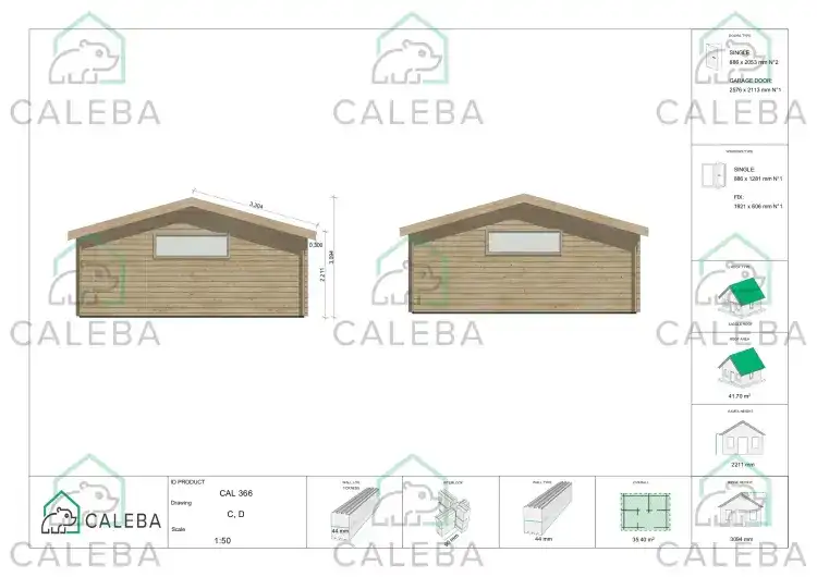 Garage di legno con ripostiglio 35 m², lati C/D