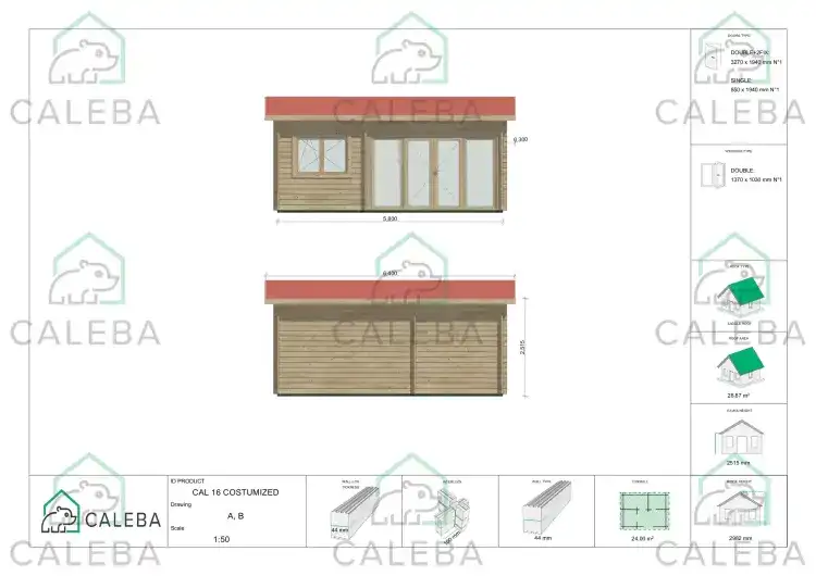Casetta in legno in pronta consegna 24 m², lati A/B