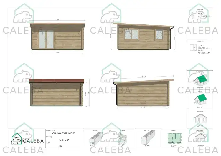 Casetta da giardino in pronta consegna 25 m², lati A/B/C/D