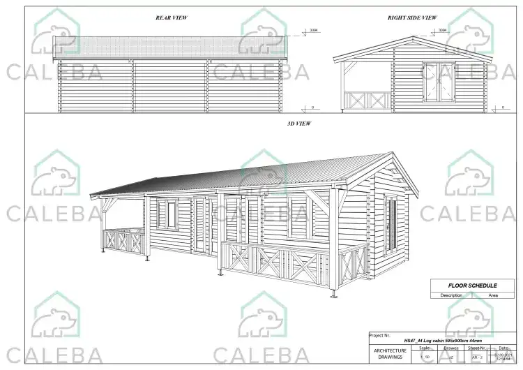 Casa di legno DALILA 55 m², lati A/B/C/D
