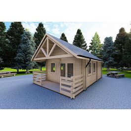 fronte lato_casa coibentata in legno Gaia 6x4.5 con mezzanino calpestabile e terrazza